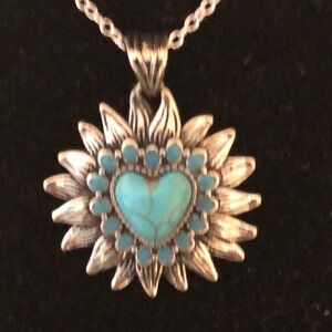 - Silver and Turquoise Heart Pendant Necklace